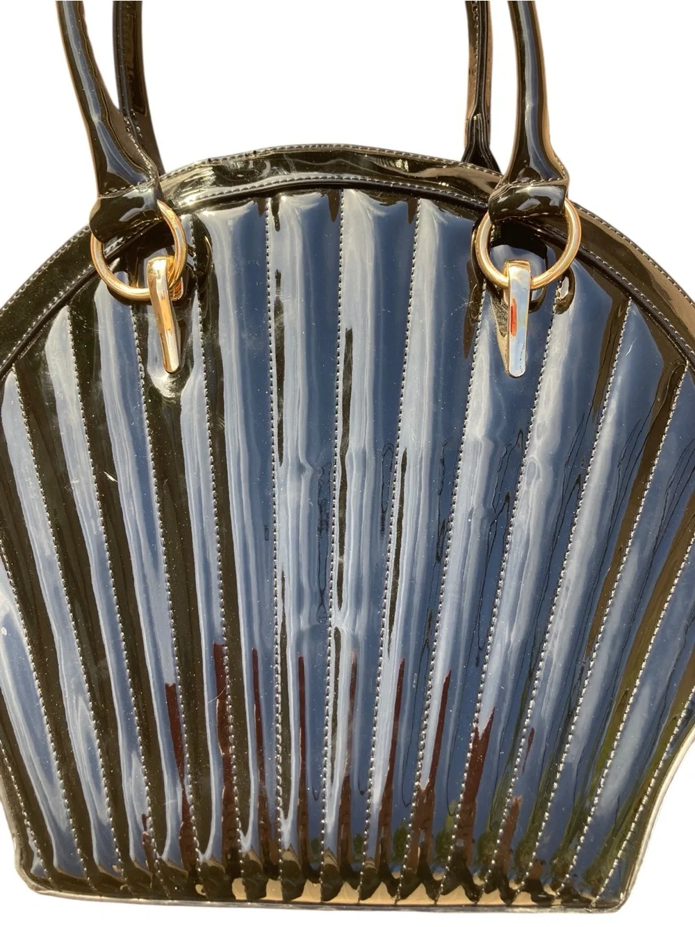 Vintage Inspired Black Patent Shell Shaped Handbag Shoulder Bag Top Handle